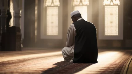 Foto op Plexiglas A devout Muslim man bows to pray in a mosque. © somchai20162516