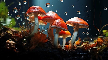 
water on mushrooms - obrazy, fototapety, plakaty