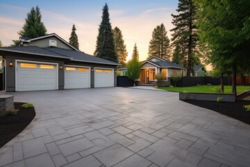 image of neatly paved driveway leading to garage