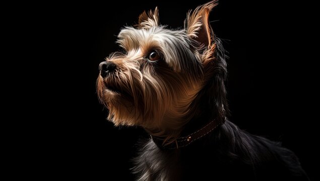 Elegant Yorkshire Terrier in a dramatic spotlight, a portrait of canine charm.