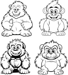 Gorilla animal coloring page, vector Image