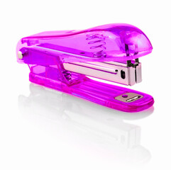 Pink glass stapler isolated on white background