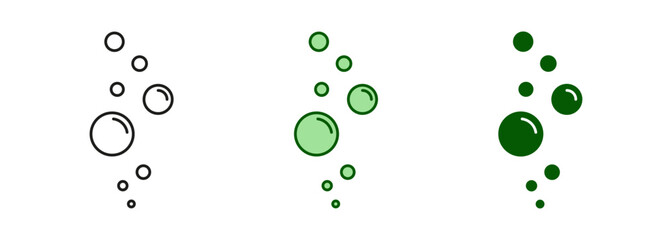 Fizzy Drink, Soda, Effervescent Champagne Line and Silhouette Icon Set. Fizz Water Black and Color Symbol Collection. Foam, Oxygen, Underwater, Soap Bubble Pictogram. Isolated Vector Illustration