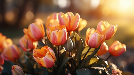 Spring Tulip Flower Field Sunrise, HD, Background Wallpaper, Desktop Wallpaper