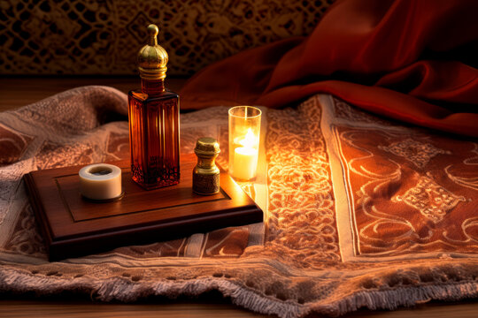 A prayer mat and a bottle of attar