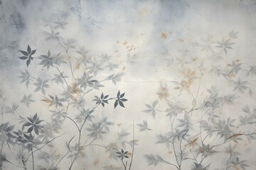 Flowers on the Old White Wall Background, Digital Wall Tiles or Wallpaper Design, Cement Texture Background.