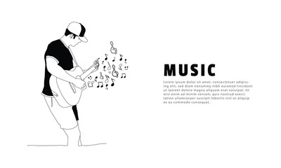 Music background with illustration man playing acoustic guitar design