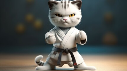 	
karate fighter cat with kimono. Created with generative AI.	
