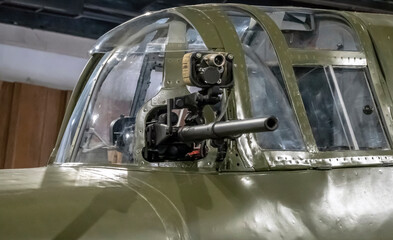 The gun turret of a Russian combat propeller plane from the Seco