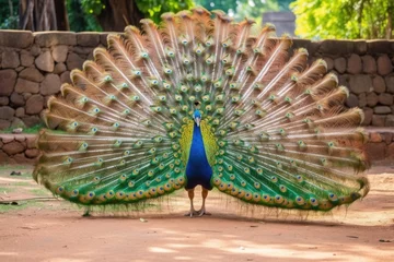 Foto op Plexiglas a peacock fanning out its colorful tail © altitudevisual