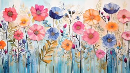 Beautiful floral background. Watercolor painting. Colorful flowers.