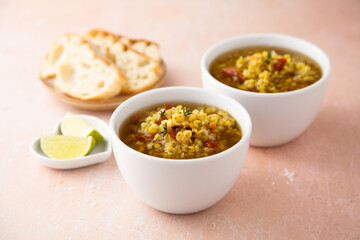 Homemade lentil soup with spices