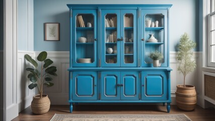 rustic blue cabinet