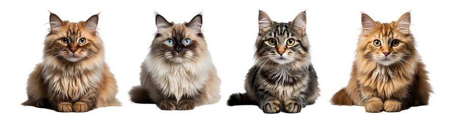 Cats set isolated on transparent background. 