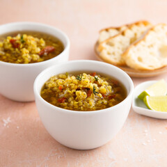 Homemade lentil soup with spices