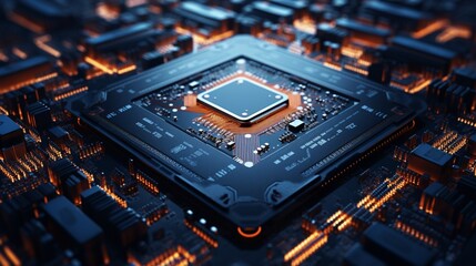 Fototapeta na wymiar Intricate microchip architecture on a digital motherboard.