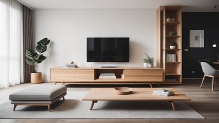 Minimalist style interior design of modern living room with tv