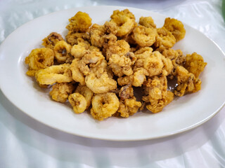 crispy fried squid in plate