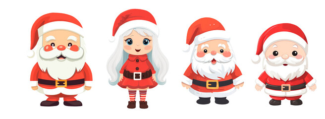Set of many  Christmas personage stickers. characters of Santa Claus, dog,cat,girl,elf