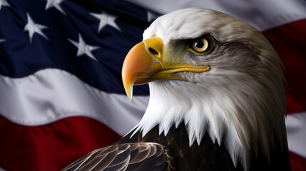 Bald Eagle against a American Flag. Veterans Day Concept. generative ai