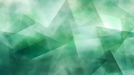 modern abstract green background design with layers of textured white transparent material in triangle diamond and squares shapes in random geometric pattern. Generative Ai