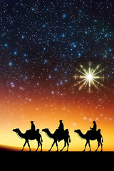 wise men star of Bethlehem sky with stars