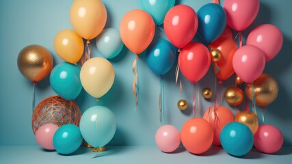 Fototapeta na wymiar Group of colorful festive glossy balloons.