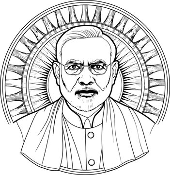 Narendra Modi Illustration Image, Coloring Page