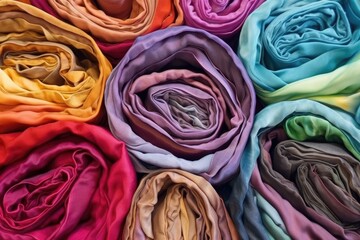 rolled up silk scarves with varying colors