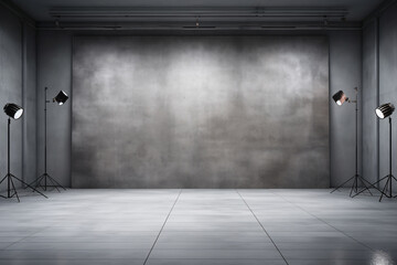 Gray Studio Concrete Room Background with Spotlight for Photography
