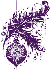 Vector illustration with a stylized New Year stencil decoration in the form of a blot with Christmas ornaments on a white background