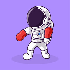 Little Cute Astronaut Kids Playing Boxing. Cartoon Logo Illustration Design. Isolated Premium Vector File, background is easy to edit. Can use for Icon, Logo, banner, flyer or any design project