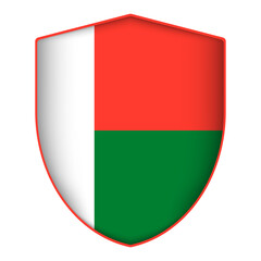 Madagascar flag in shield shape. Vector illustration.