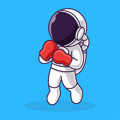 Little Cute Astronaut Kids Playing Boxing. Cartoon Logo Illustration Design. Isolated Premium Vector File, background is easy to edit. Can use for Icon, Logo, banner, flyer or any design project