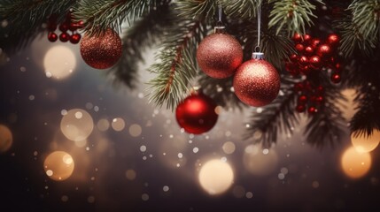 Fototapeta na wymiar Festive Christmas Decor Close-up Sparkling Ornaments Twinkling Lights Elegant Holiday Celebrations