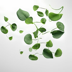 Flying realistic green leaves dancing flow isolate 3d render, PNG, 300 DPI