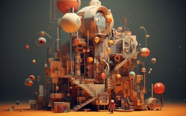 Abstract 3d render, A Journey Through Mesmerizing 3D Abstract Creations, With vibrant colors and beautiful backgrounds, Generative AI