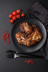 Delicious fried chicken or beef liver with salt, spices and herbs