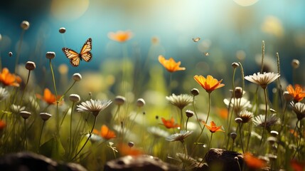 Obraz na płótnie Canvas Wild Flowers Clover Butterfly Meadow Nature, HD, Background Wallpaper, Desktop Wallpaper