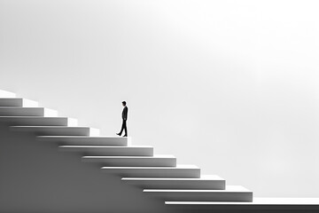 Road to discovery concept with man climbing stairs. Way to success, development and leader in business concept