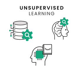 Unsupervised Learning Icons. Unsupervised learning graphic element. Editable Stroke and Colors.
