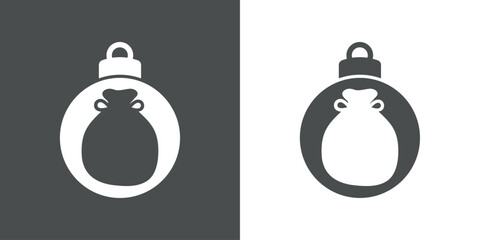 Tiempo de Navidad. Logo con silueta de bola de navidad con bolsa de regalos de Santa para su uso en tarjetas y felicitaciones