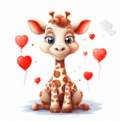 Giraffe in love with heart valentines day illustration
