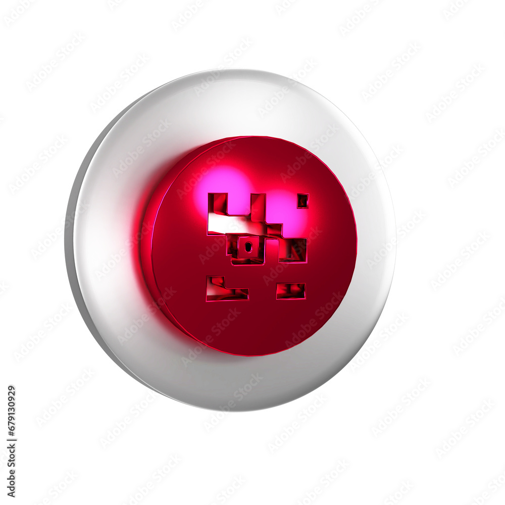 Poster red qr code sample for smartphone scanning icon isolated on transparent background. silver circle bu