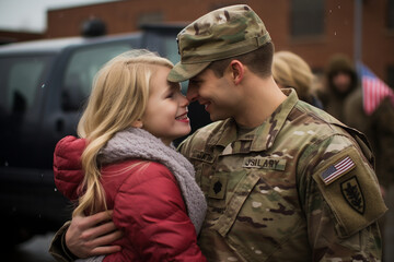 Fototapeta premium Joyous Return: Heartwarming Military Homecoming Celebration