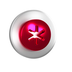 Obraz premium Red Medical symbol of the Emergency - Star of Life icon isolated on transparent background. Silver circle button.