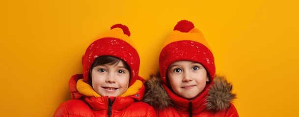 Fototapeta na wymiar Happy kids in Santa hat over holidays lights background