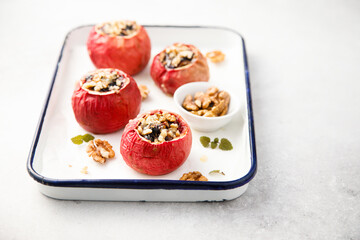 Homemade baked apples with nuts