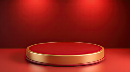 3D rendering of a gold podium on a red background.