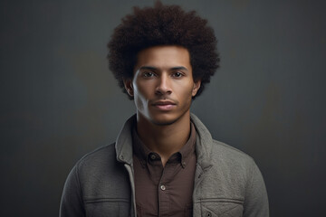 Obraz premium Studio Stunner: Curly-Haired Man with Freckles Strikes a Pose